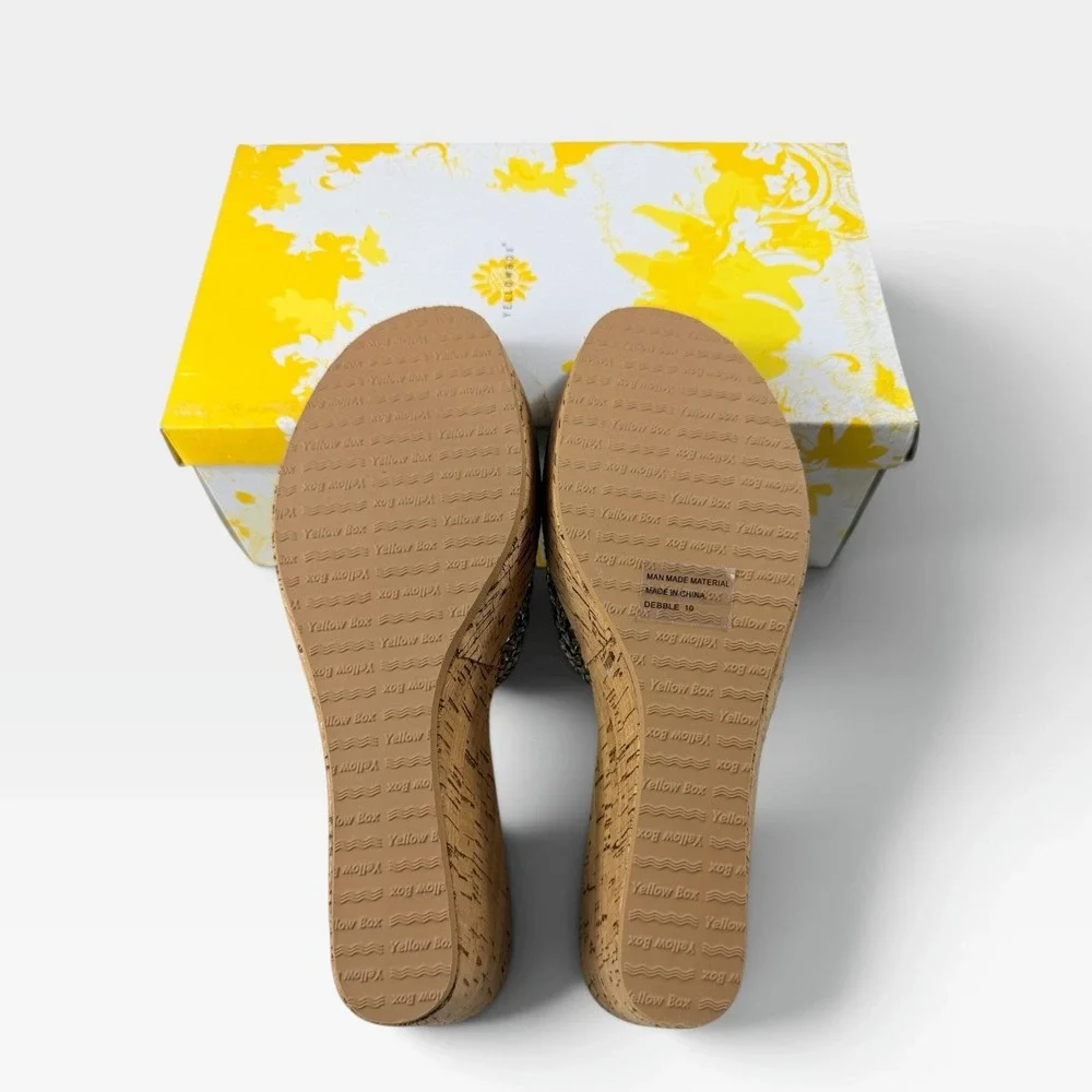 Yellow Box Debbie Wedge Sandals Womens 10 Bronze Woven Rhinestone Buckle New